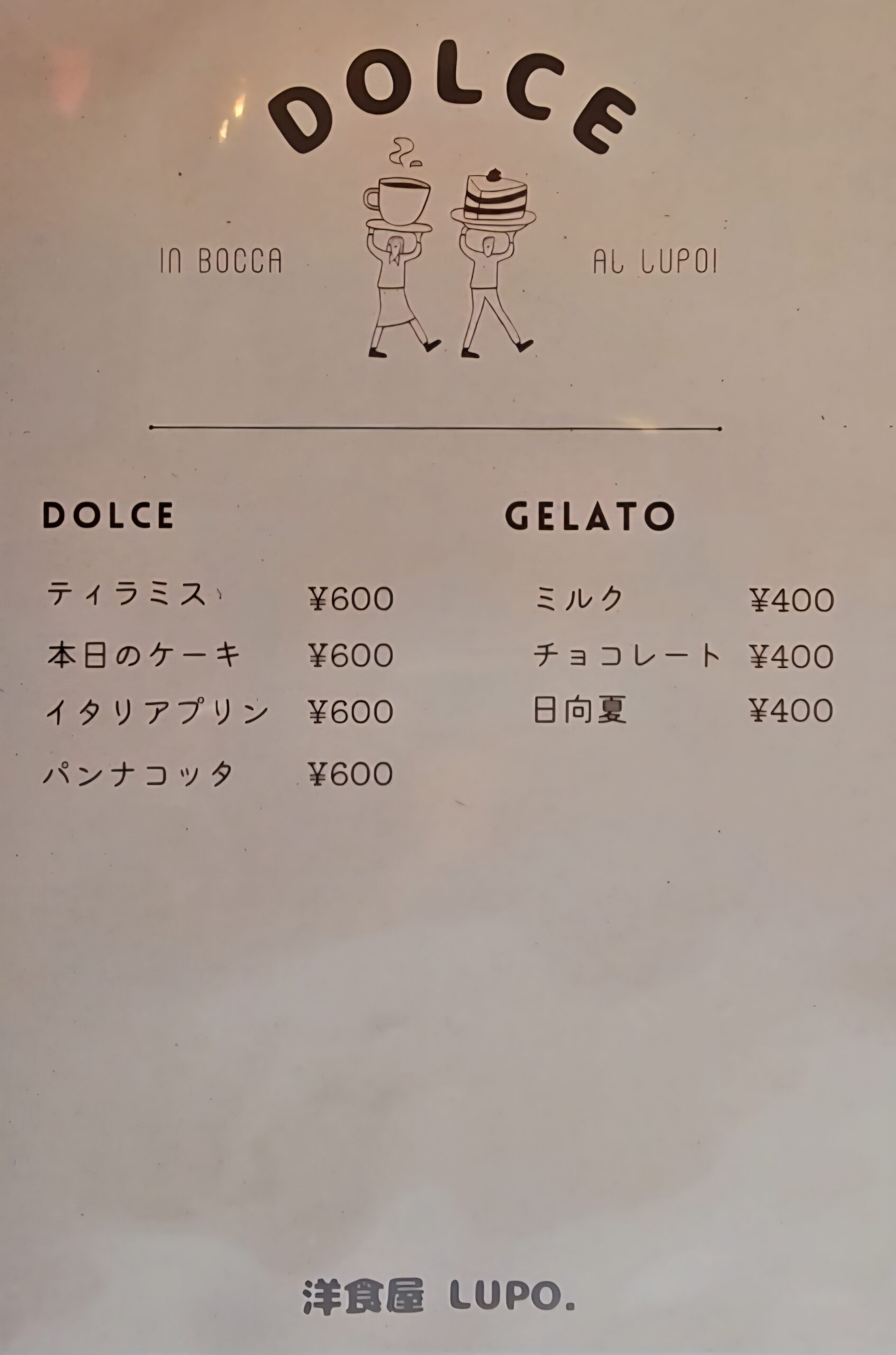 LUPO.　メニュー