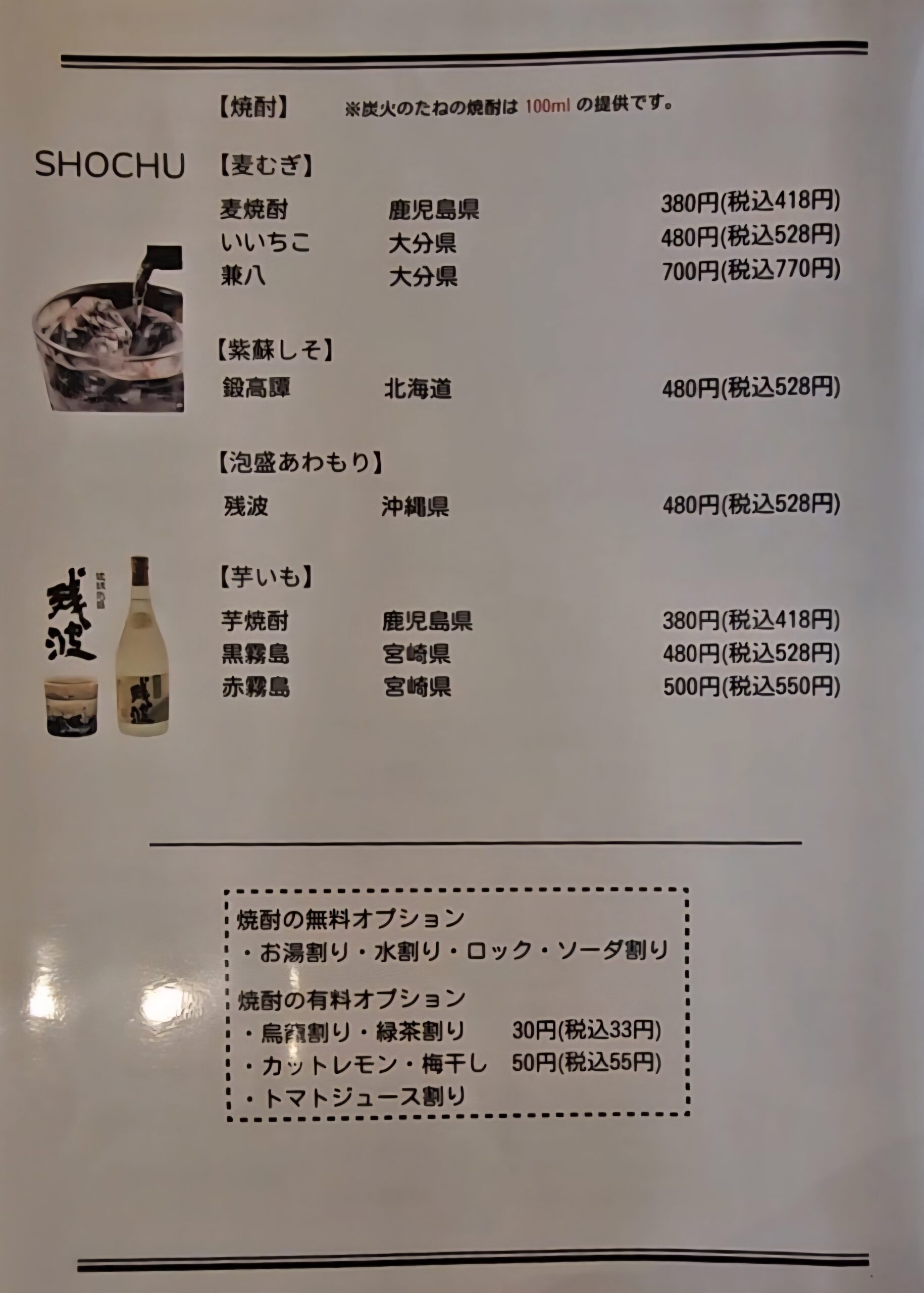 炭火のたね　メニュー